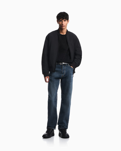 Down jacket in seersucker with regular fit and rib details