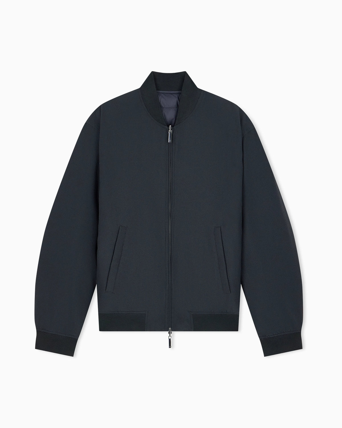Down jacket in seersucker with regular fit and rib details