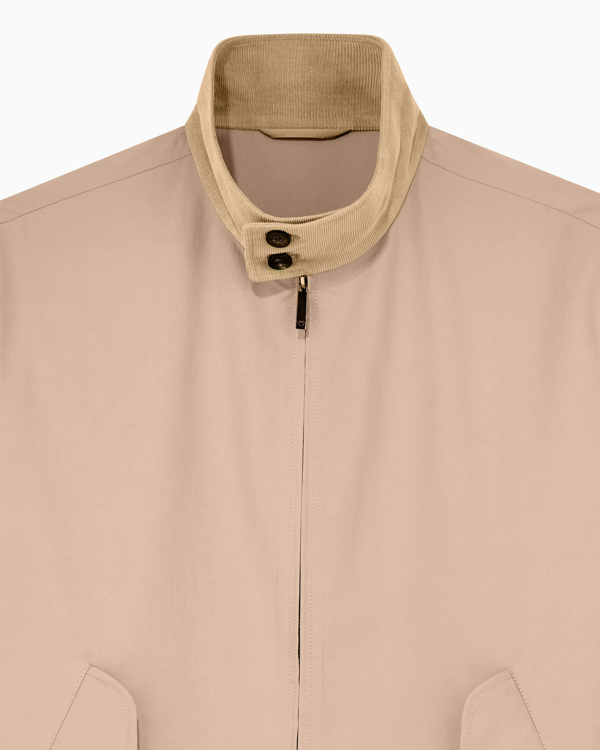 Blouson jacket with high collar and angled flap pockets