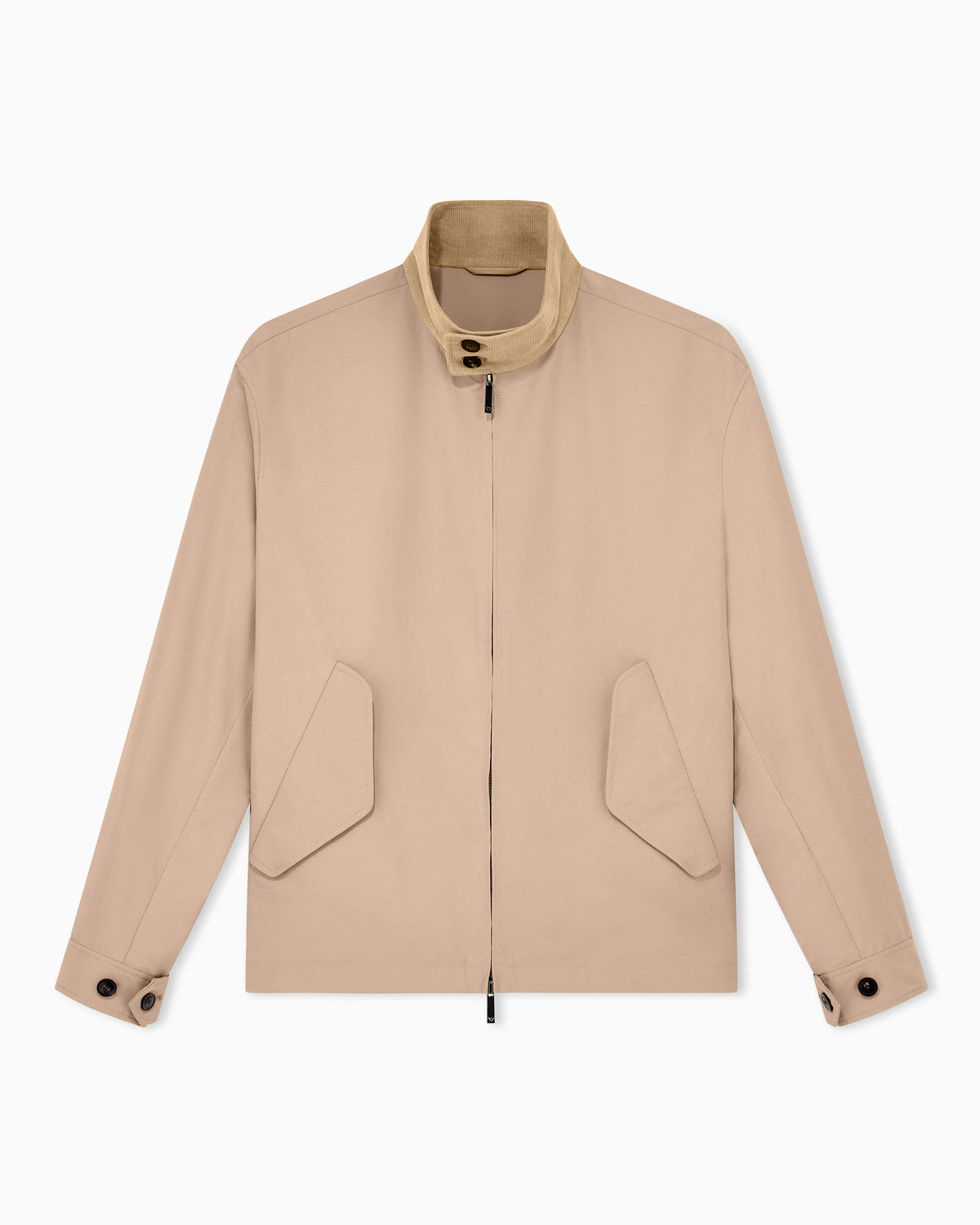 Blouson jacket with high collar and angled flap pockets