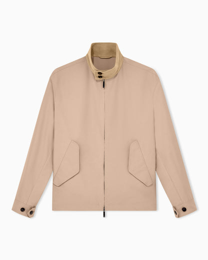 Blouson jacket with high collar and angled flap pockets