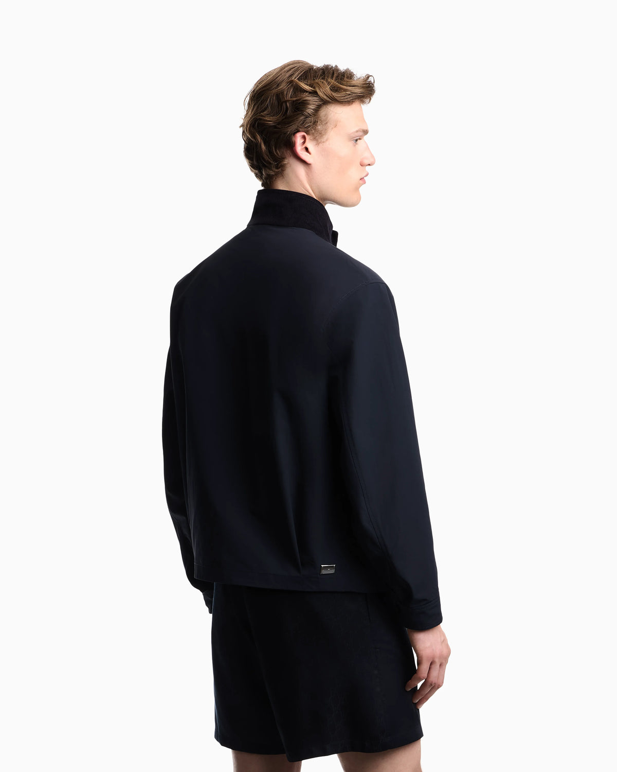 Blouson jacket with high collar and angled flap pockets