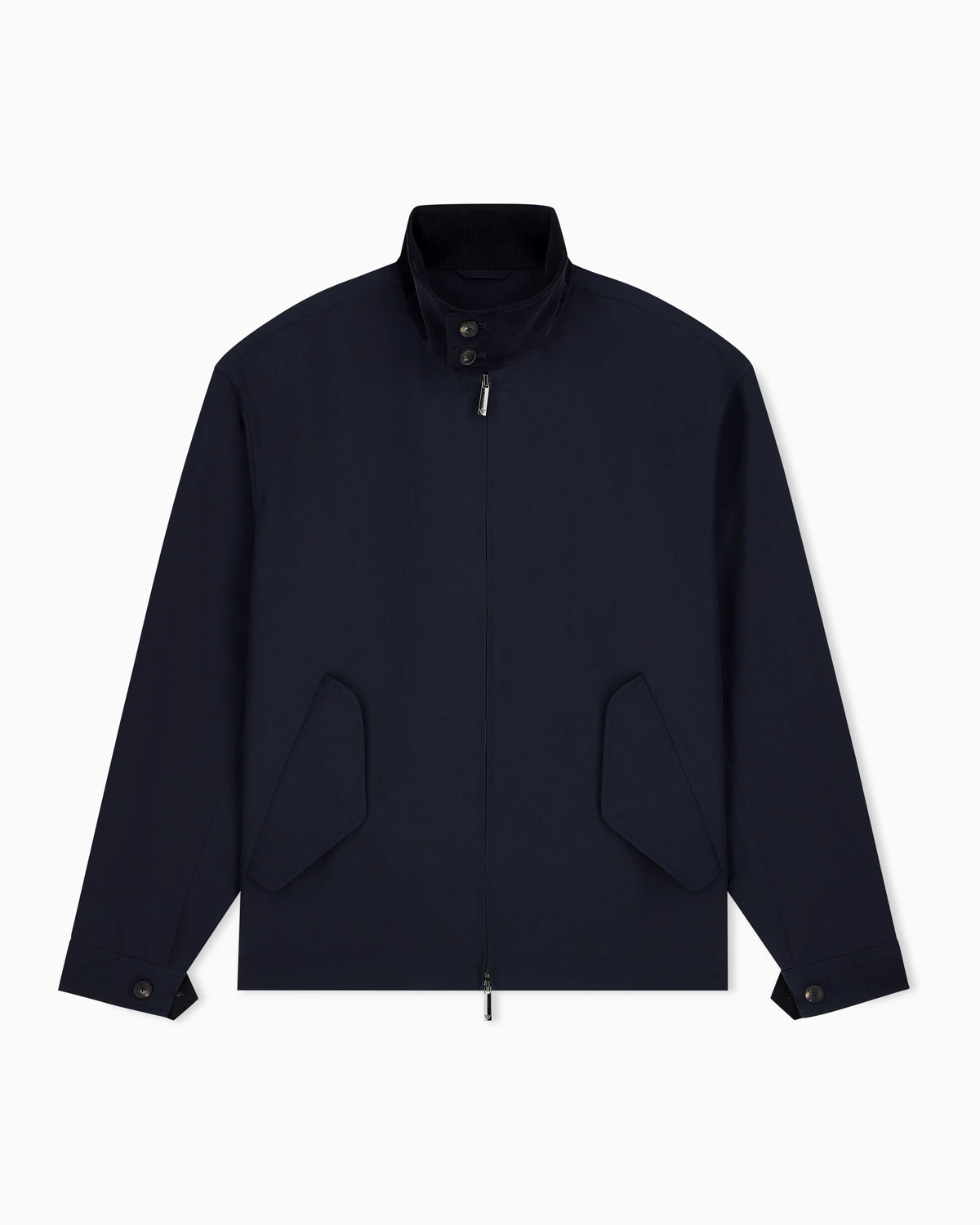 Blouson jacket with high collar and angled flap pockets