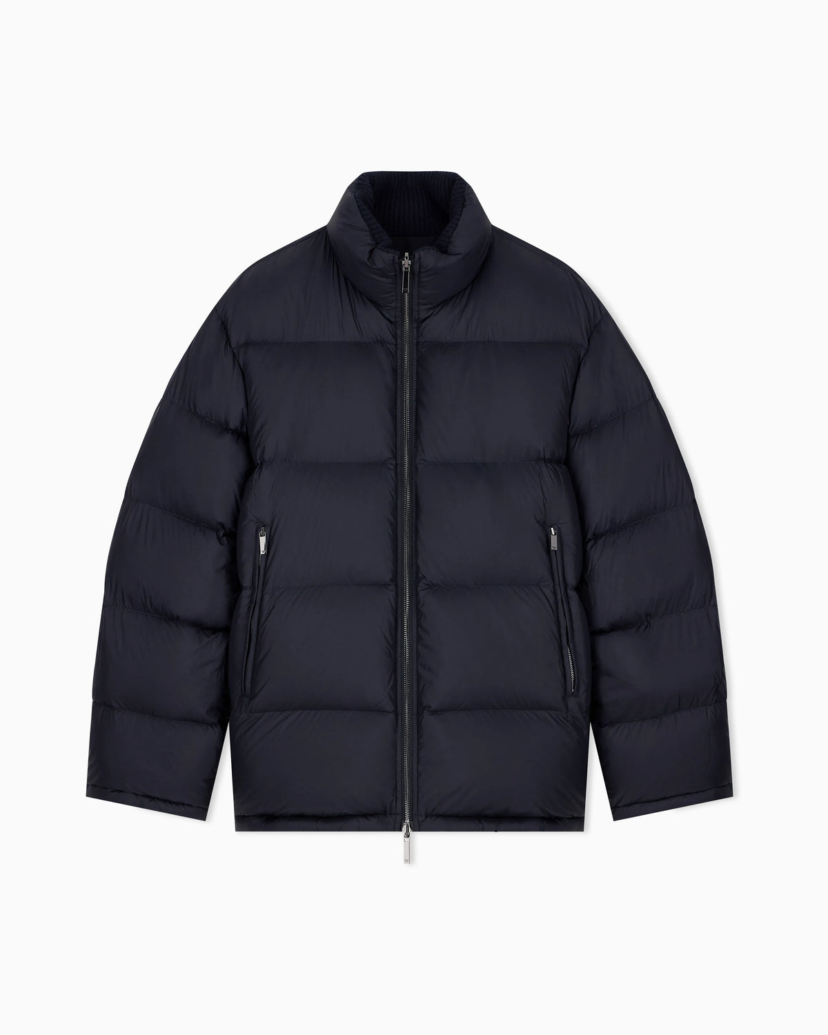 Down jacket in virgin wool and viscose twill