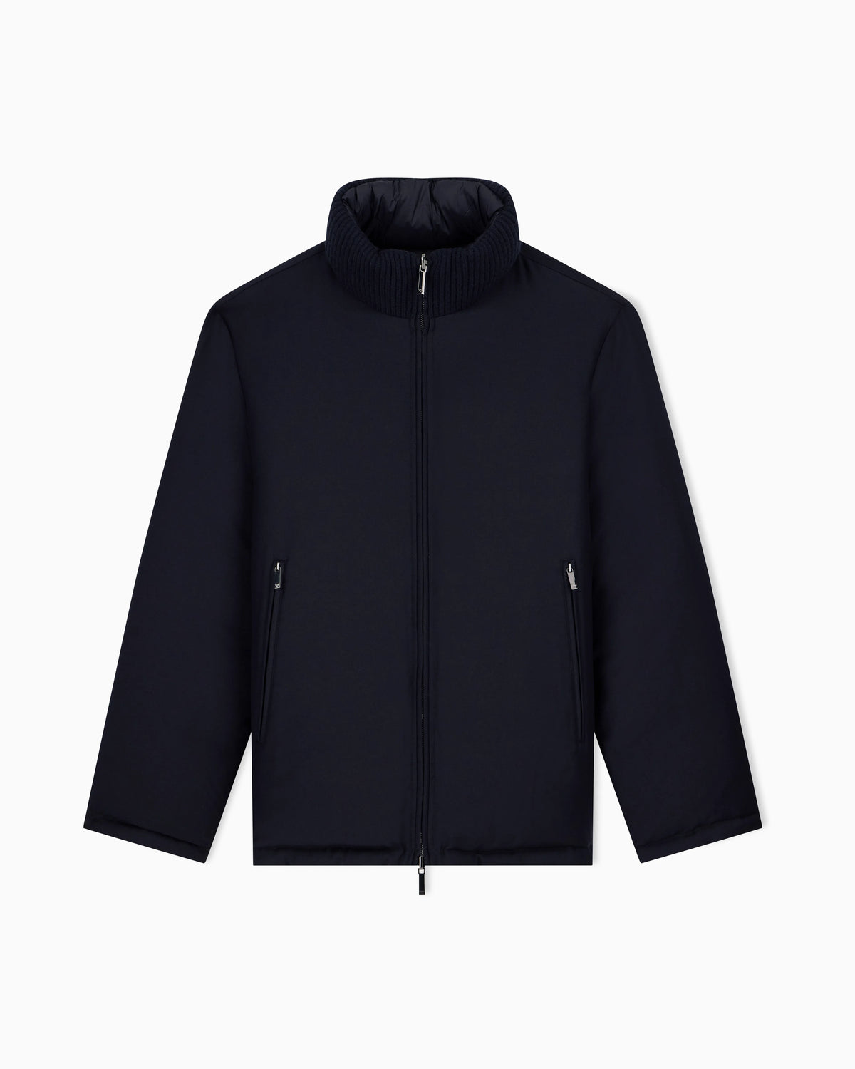 Down jacket in virgin wool and viscose twill