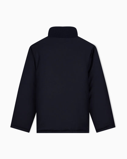 Down jacket in virgin wool and viscose twill