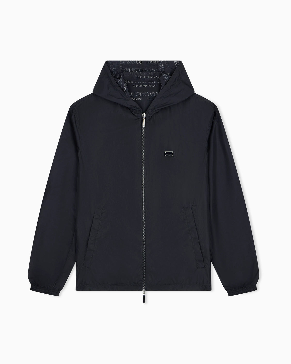Hooded blouson jacket with a zip and an all-over print