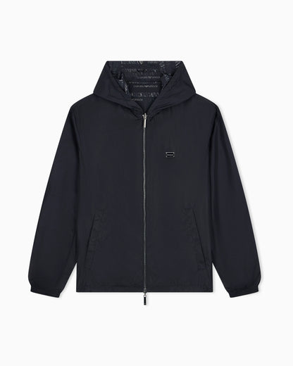 Hooded blouson jacket with a zip and an all-over print