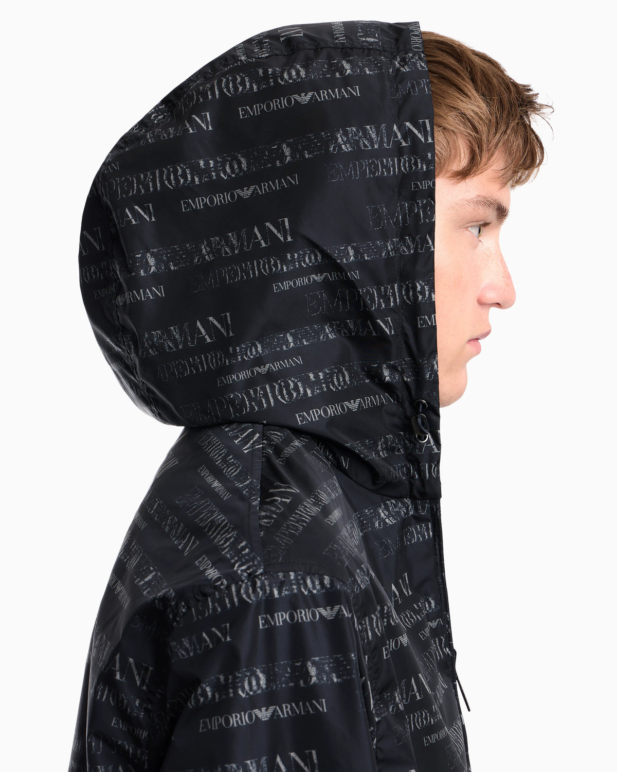 Hooded blouson jacket with a zip and an all-over print