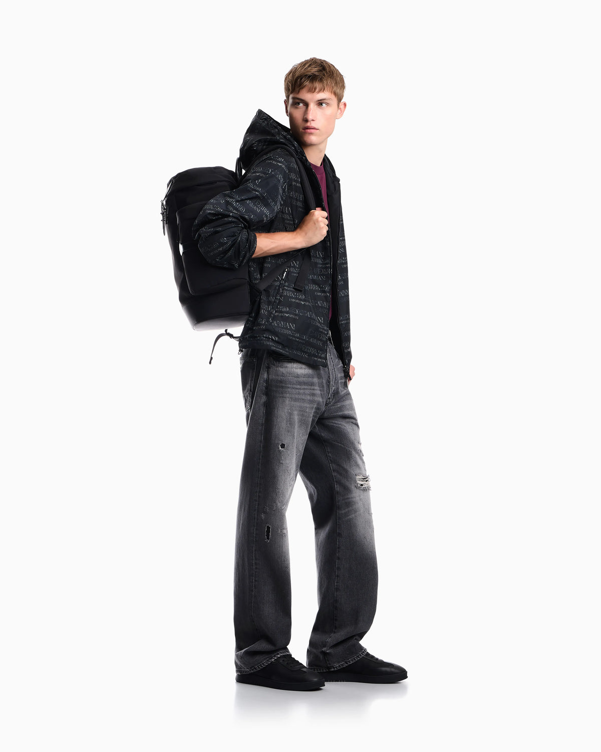 Hooded blouson jacket with a zip and an all-over print