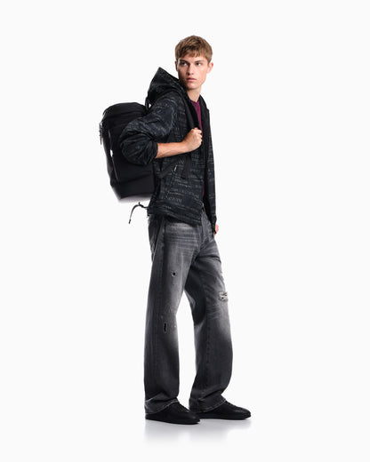 Hooded blouson jacket with a zip and an all-over print