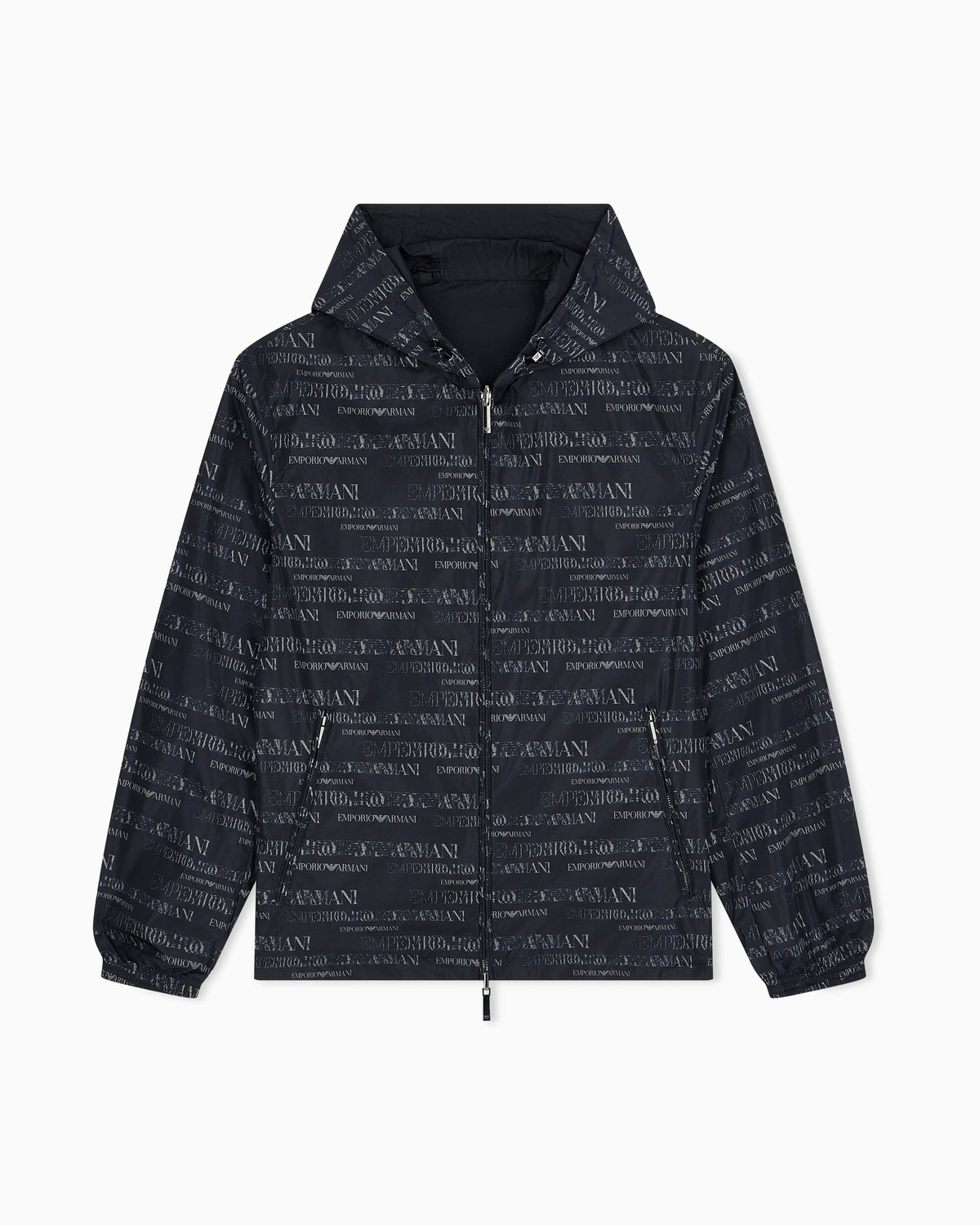 Hooded blouson jacket with a zip and an all-over print