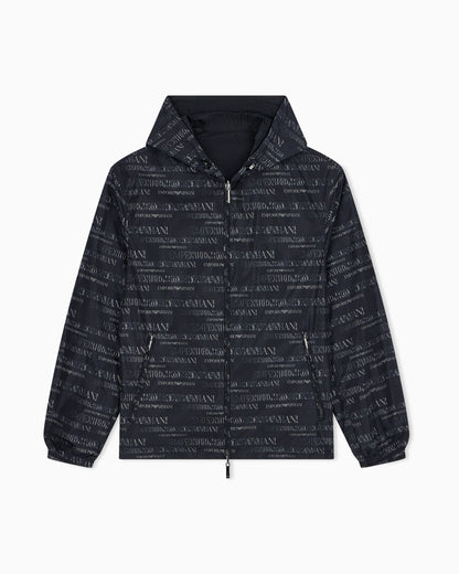 Hooded blouson jacket with a zip and an all-over print