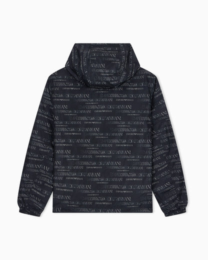 Hooded blouson jacket with a zip and an all-over print