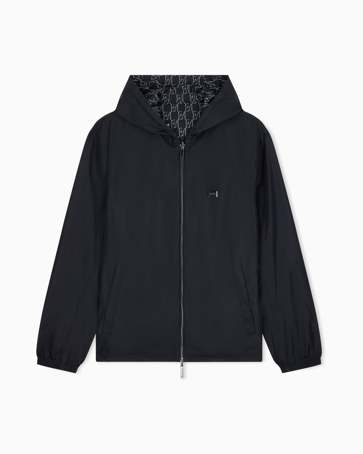 Hooded blouson jacket with a zip and an all-over print