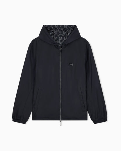 Hooded blouson jacket with a zip and an all-over print