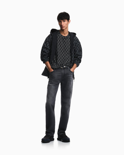 Hooded blouson jacket with a zip and an all-over print