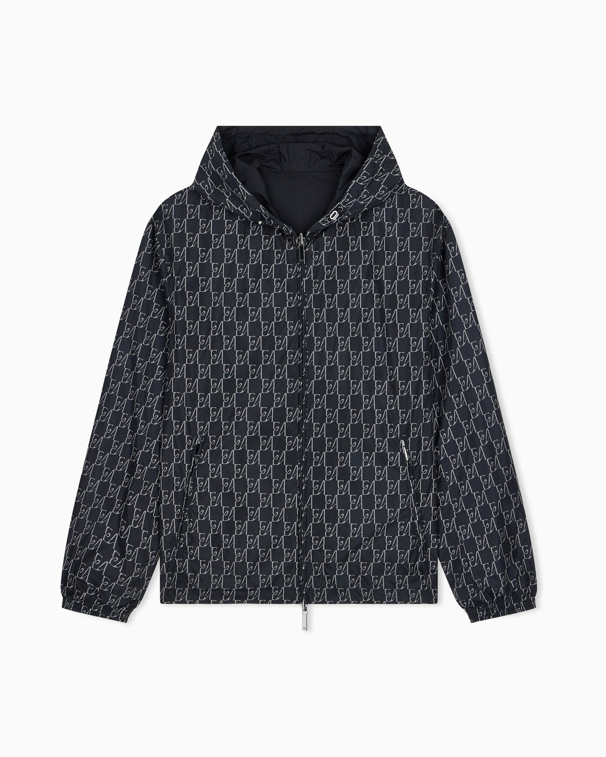 Hooded blouson jacket with a zip and an all-over print