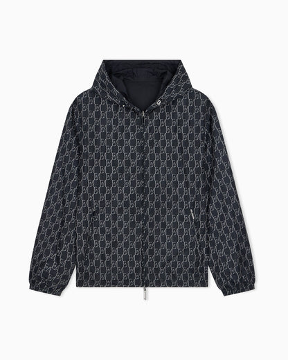 Hooded blouson jacket with a zip and an all-over print
