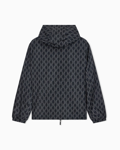 Hooded blouson jacket with a zip and an all-over print