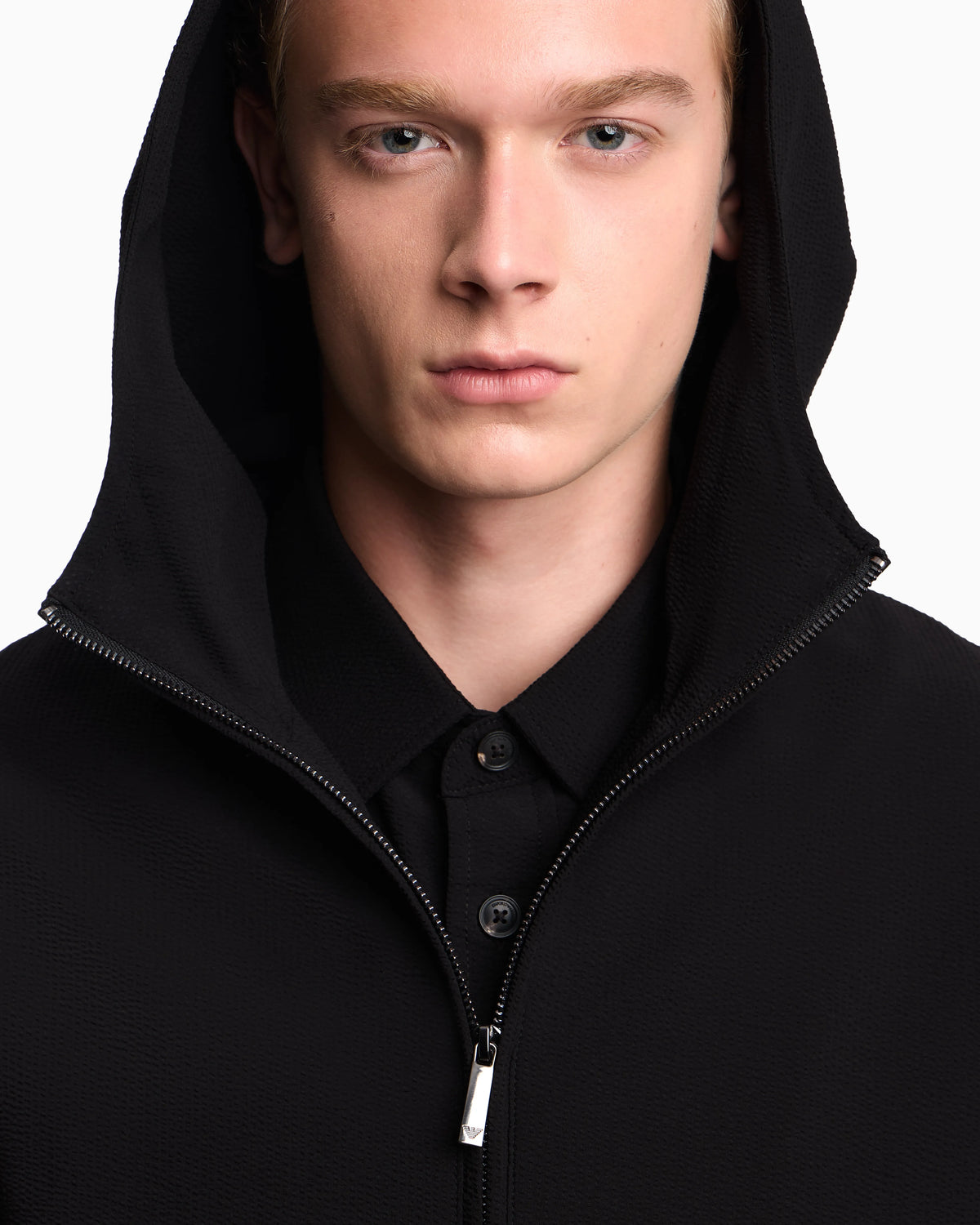 Blouson jacket seersucker with down and feather padding