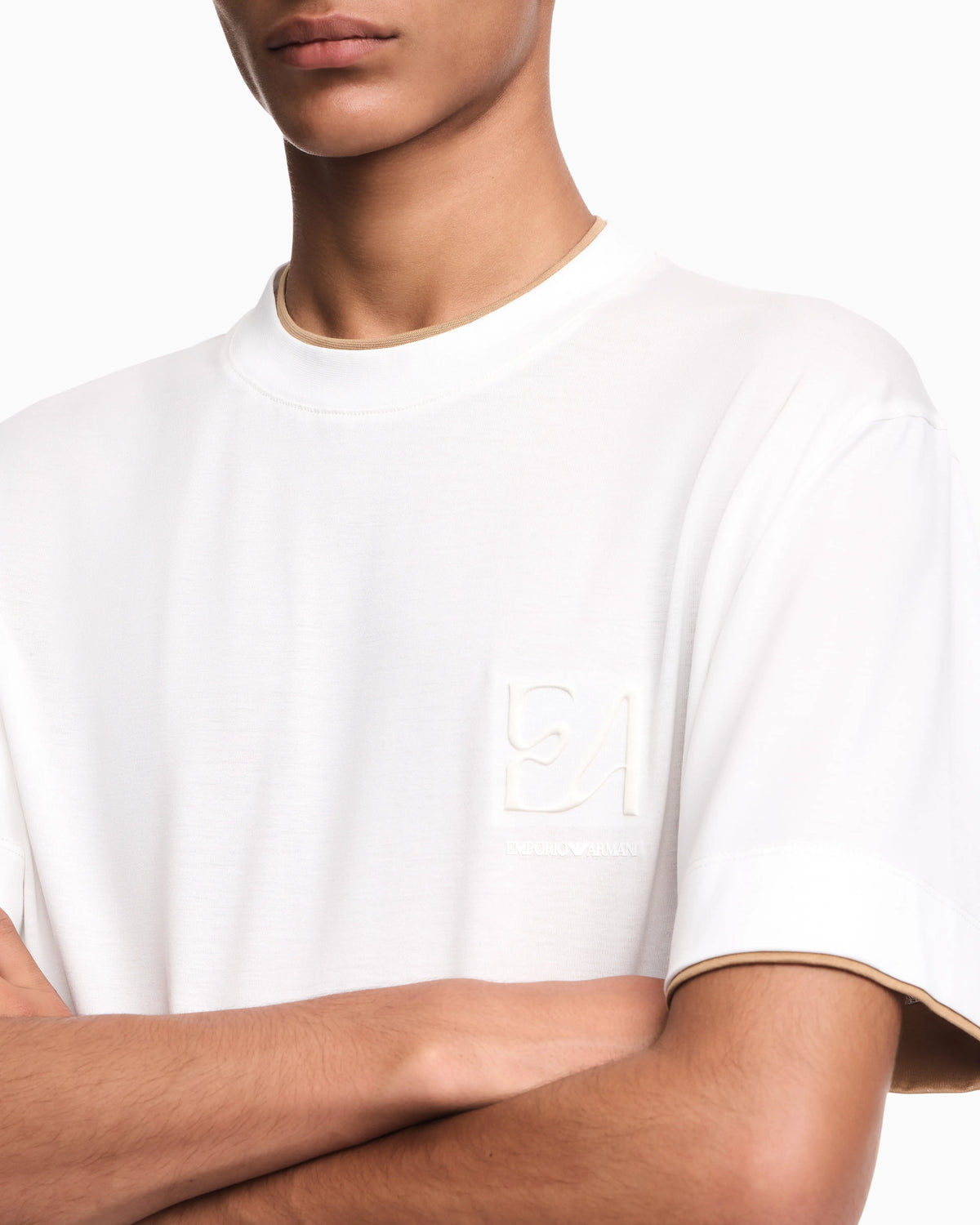 T-shirt in lyocell blend jersey with embossed ea logo