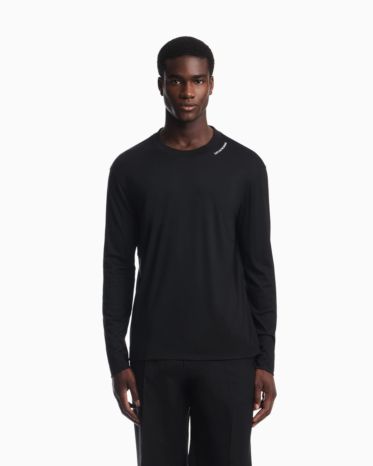 Modal jersey shirt with embroidered logo on neckline