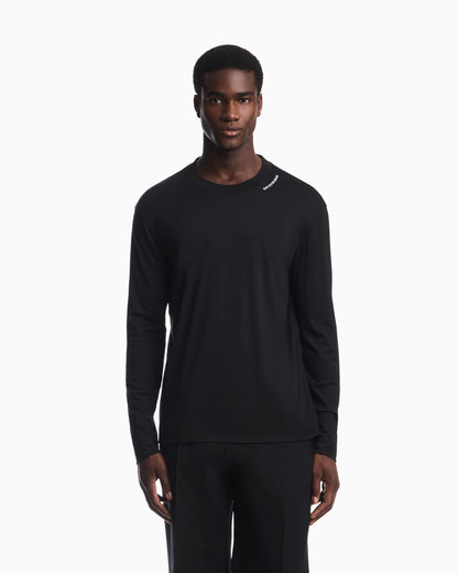 Modal jersey shirt with embroidered logo on neckline