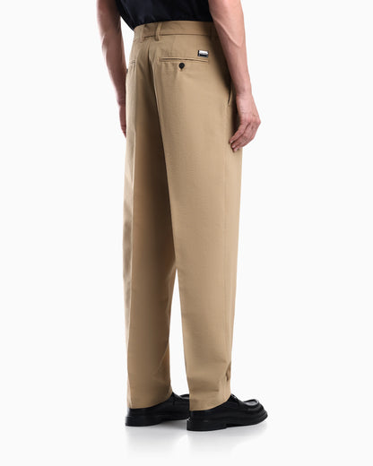 Seersucker trousers with down and feather padding