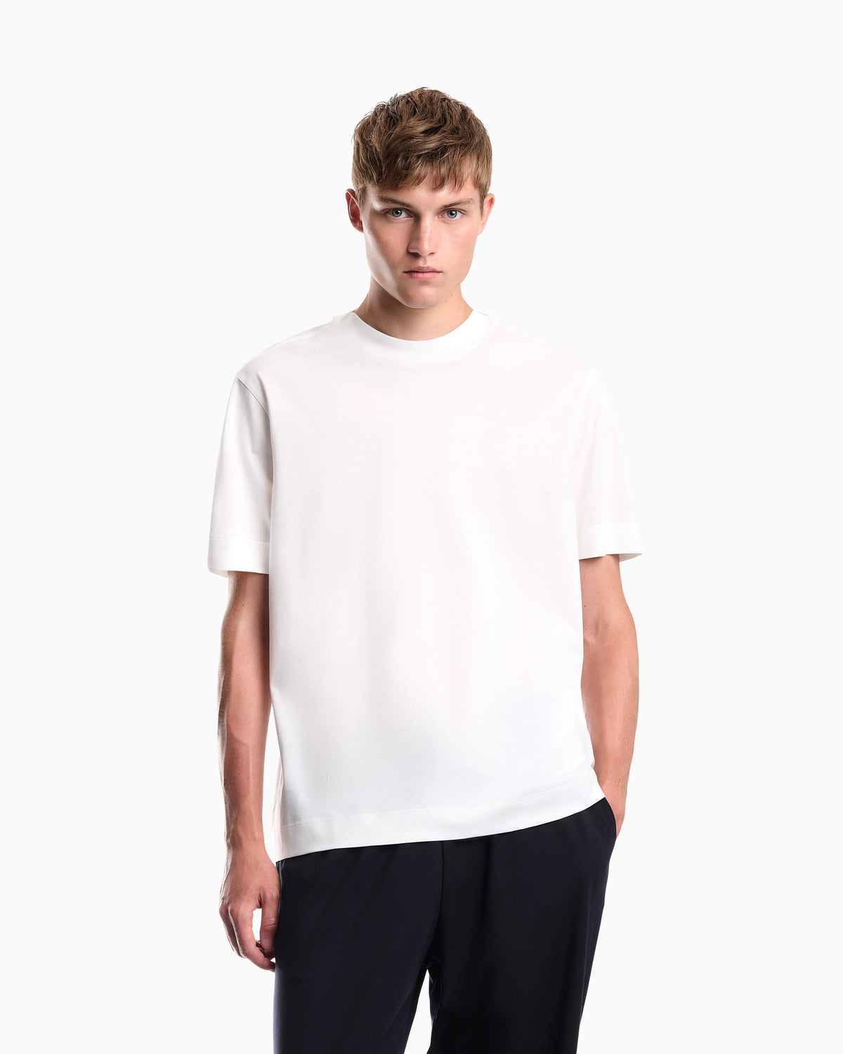 Jersey T-shirt with micro eagle embroidery
