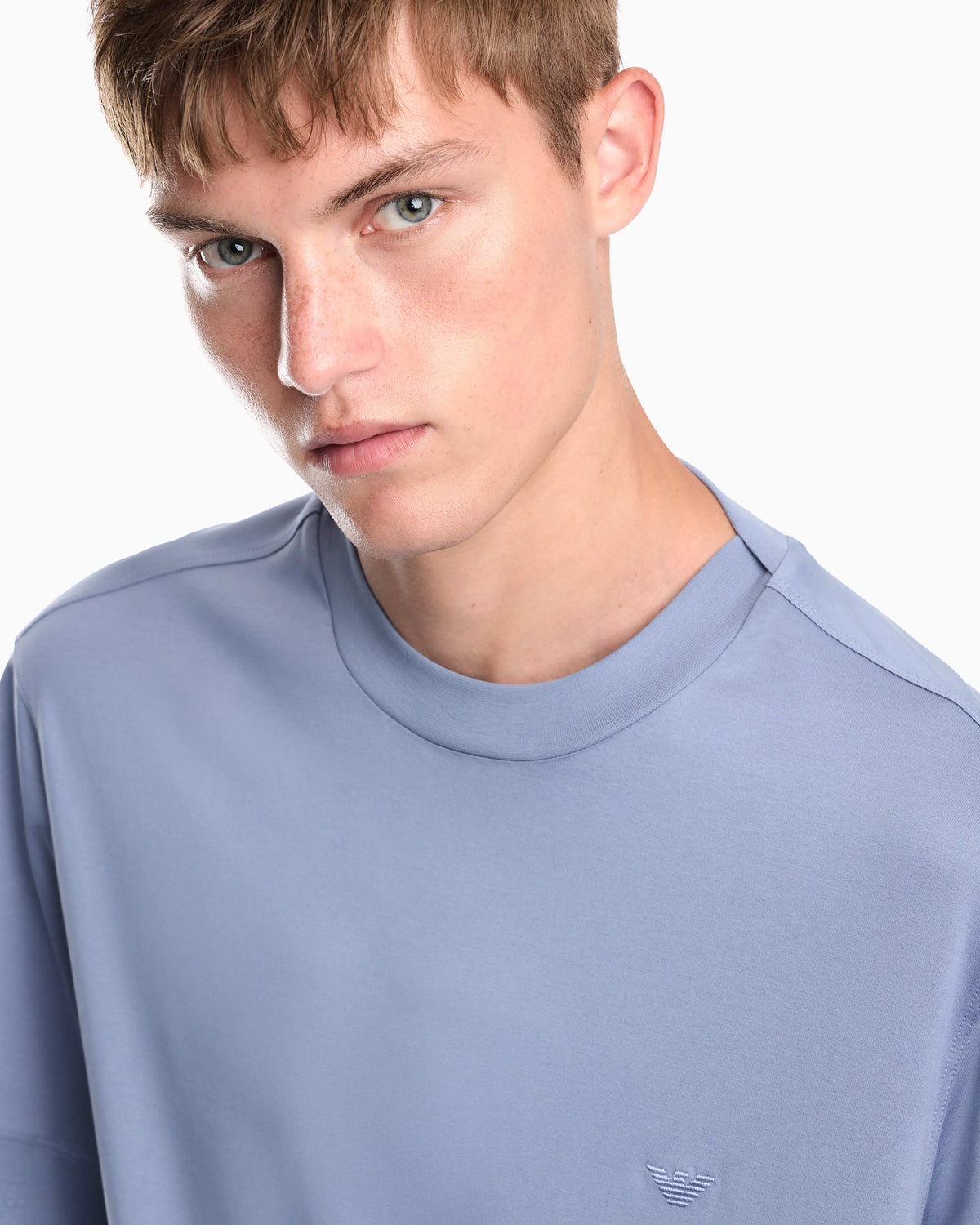 Jersey T-shirt with micro eagle embroidery