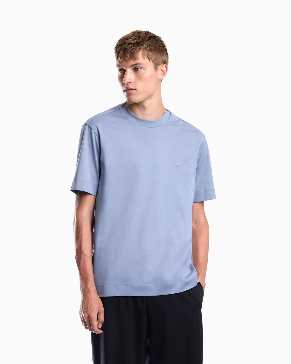Jersey T-shirt with micro eagle embroidery