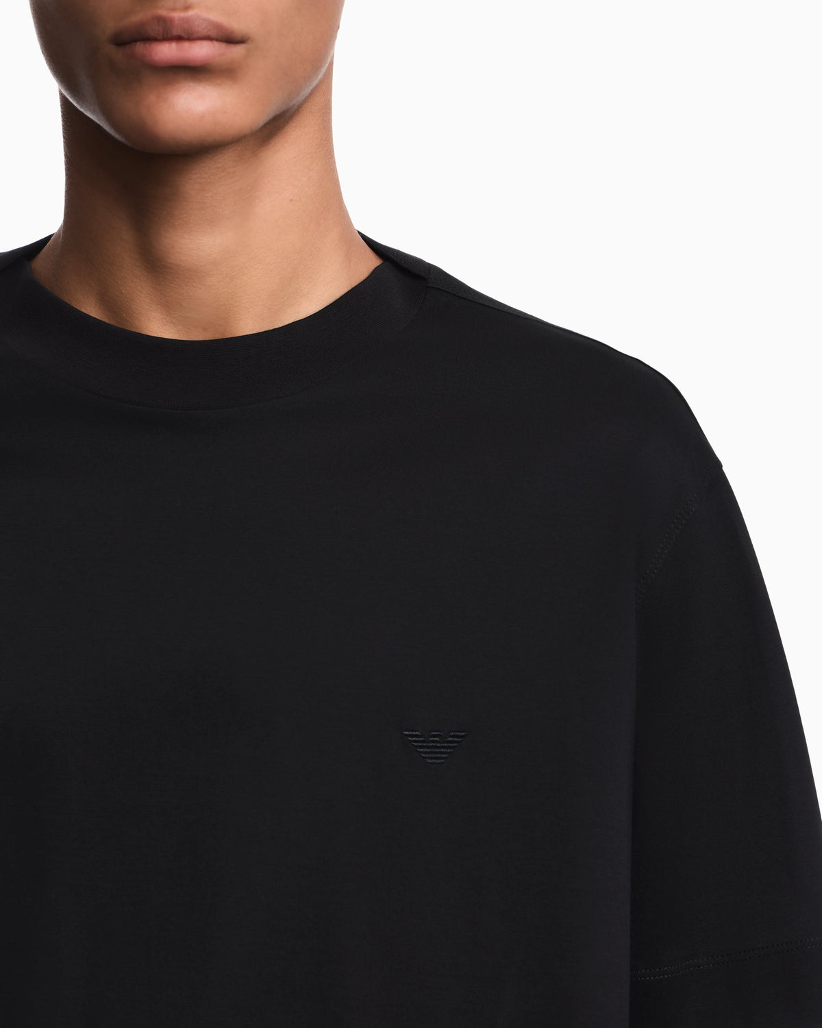 Jersey T-shirt with micro eagle embroidery