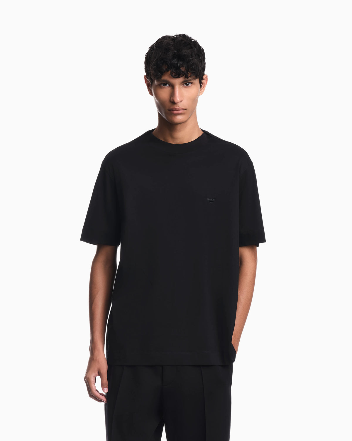 Jersey T-shirt with micro eagle embroidery
