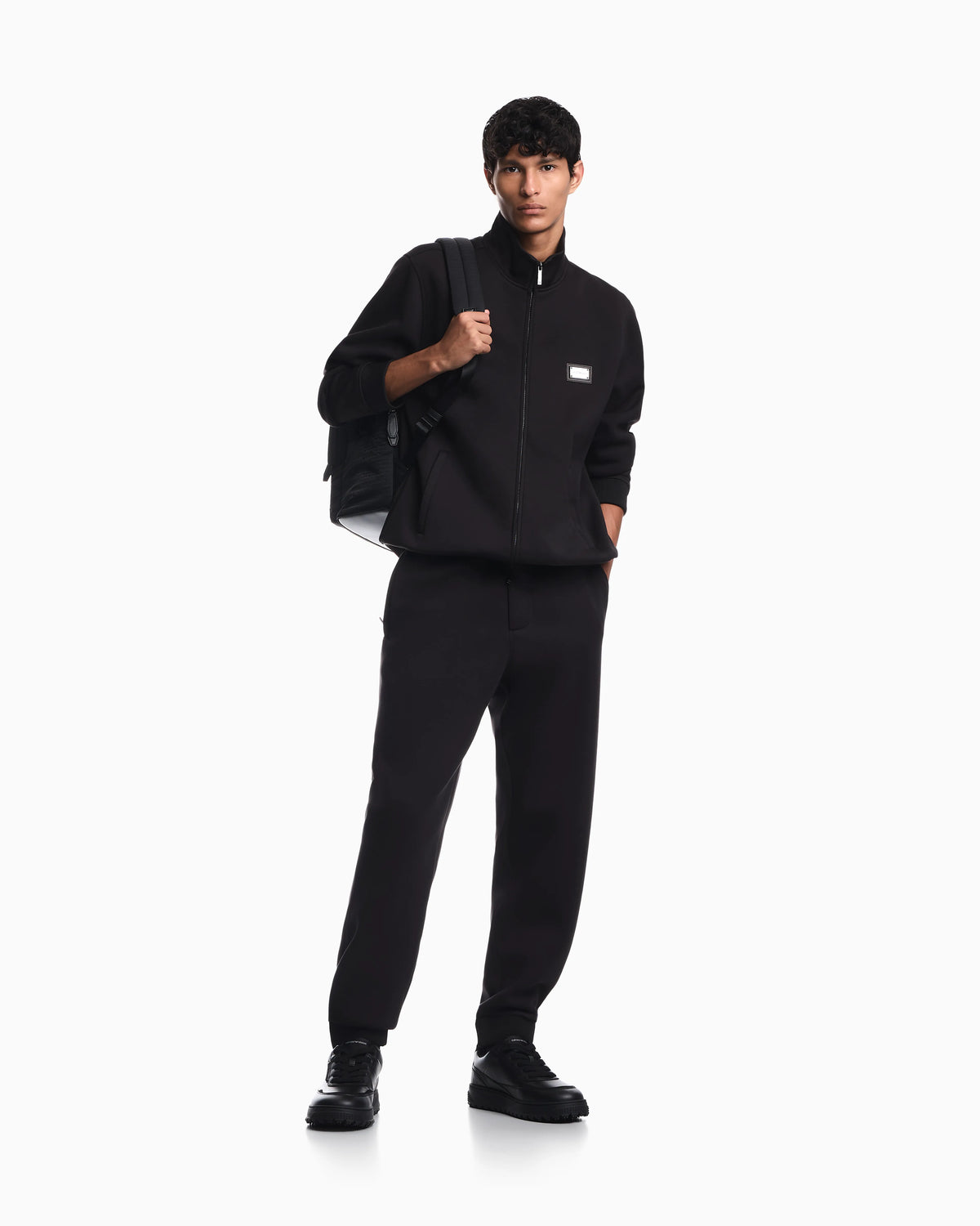 Full-zip sweatshirt in modal jersey with logo plaque