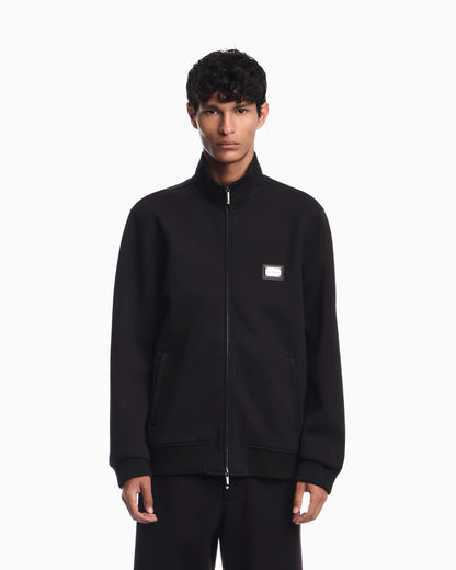 Full-zip sweatshirt in modal jersey with logo plaque