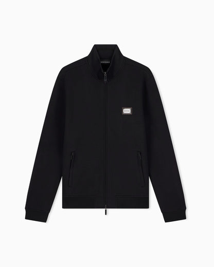 Full-zip sweatshirt in modal jersey with logo plaque