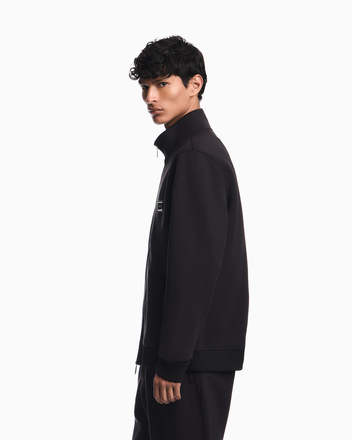 Full-zip sweatshirt in modal jersey with logo plaque