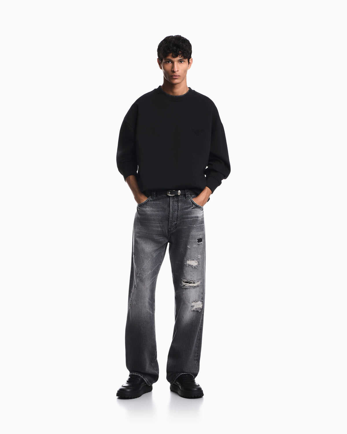 Double jersey sweatshirt with eagle embroidery