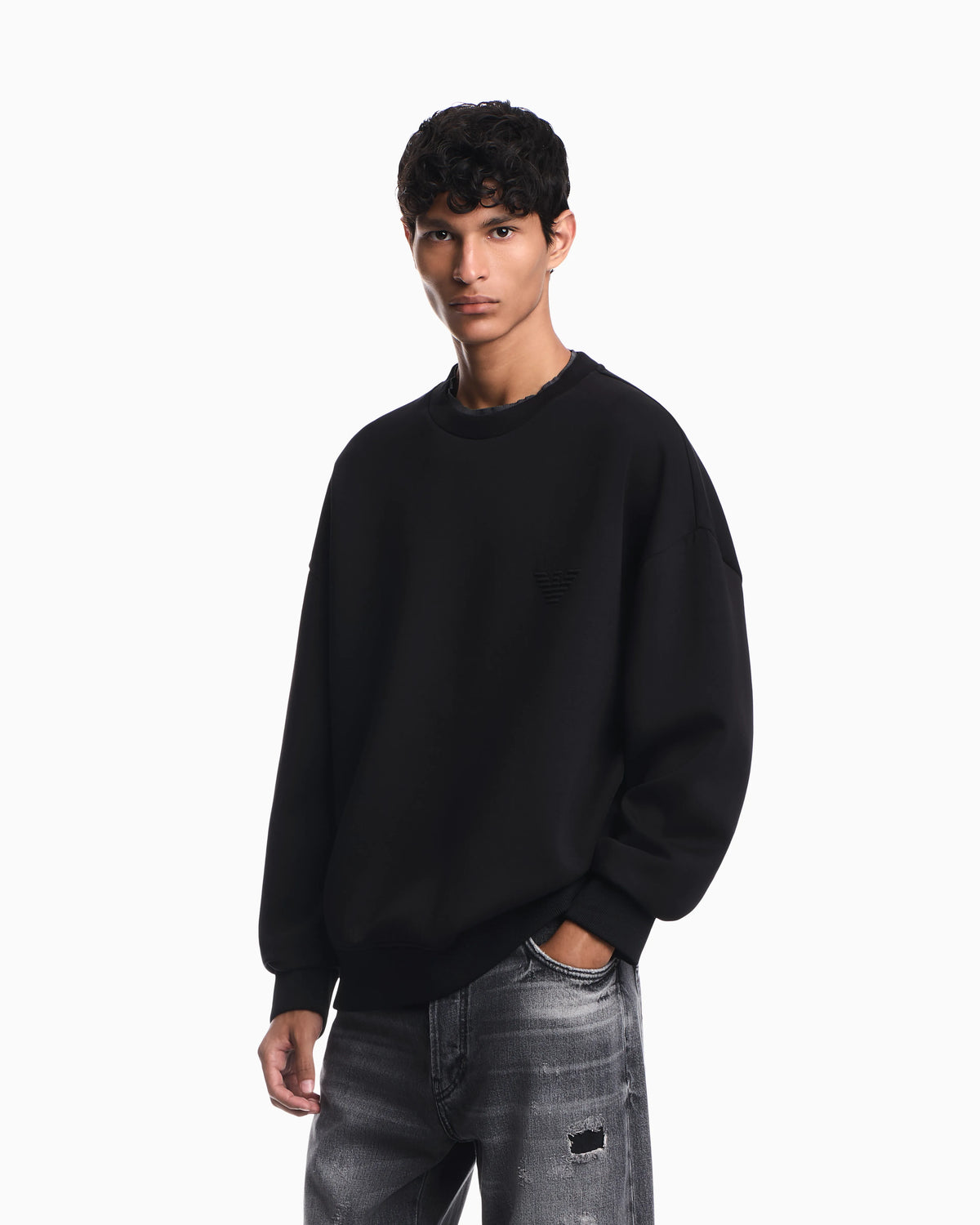 Double jersey sweatshirt with eagle embroidery