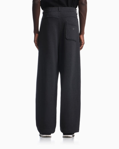 Trousers straight leg in French terry cotton with flat front