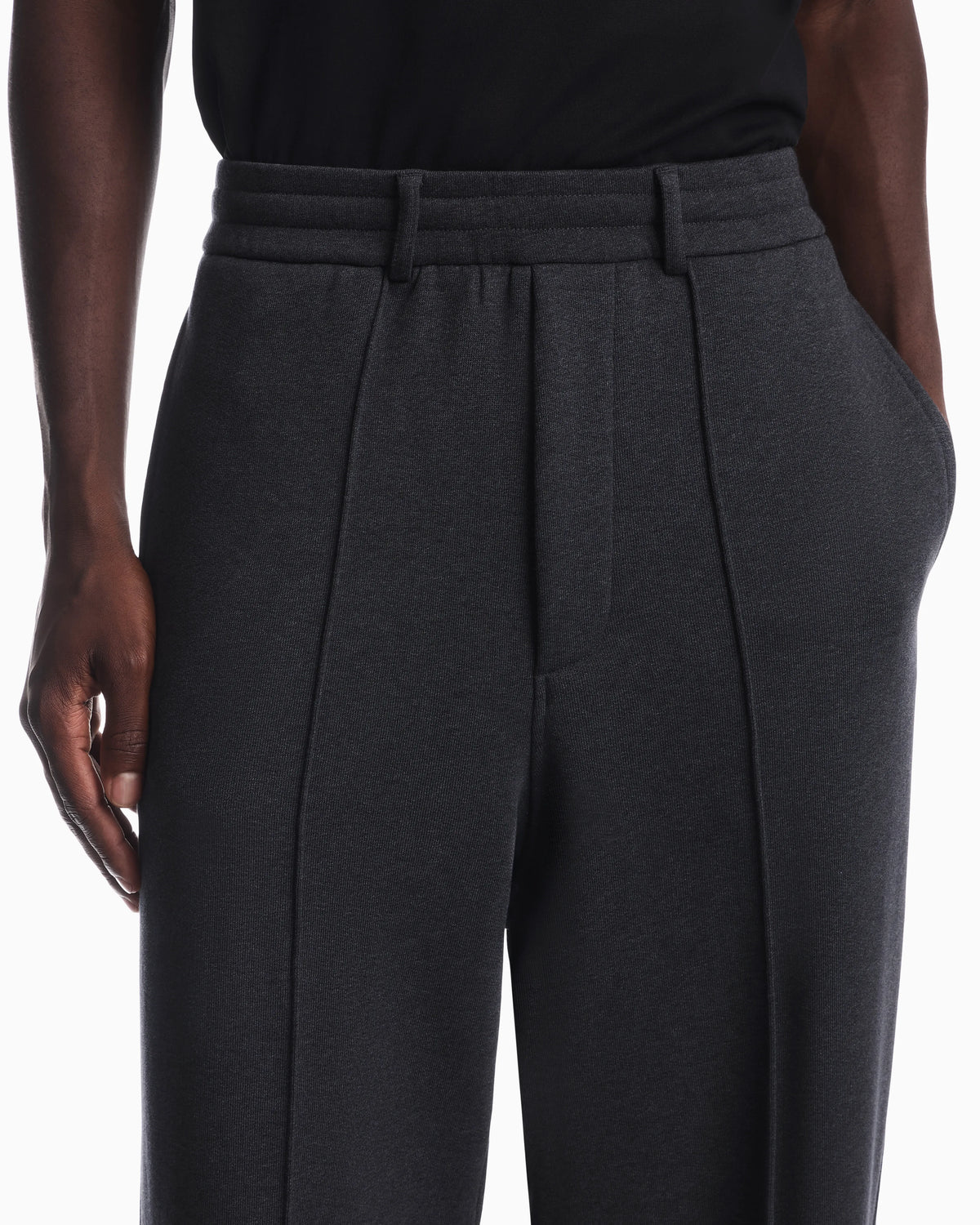 Trousers straight leg in French terry cotton with flat front