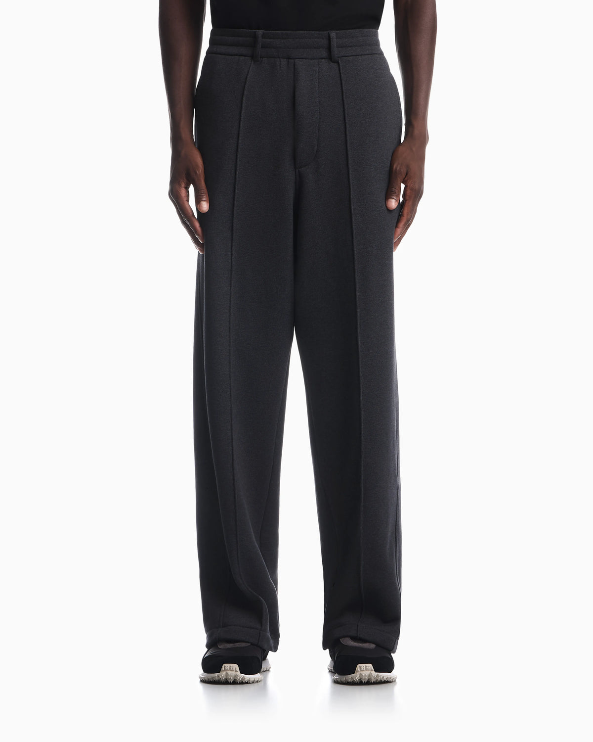 Trousers straight leg in French terry cotton with flat front