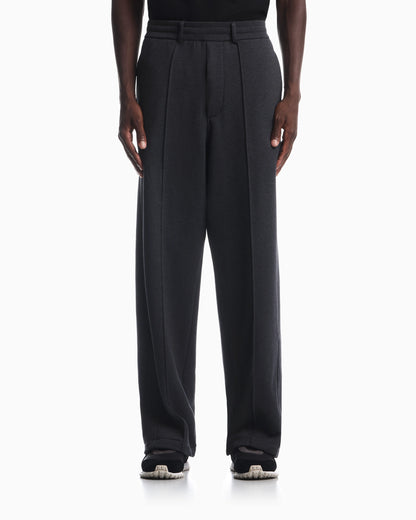 Trousers straight leg in French terry cotton with flat front