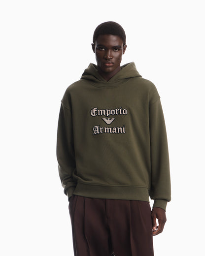 French terry jersey hoodie with soft touch logo embroidery