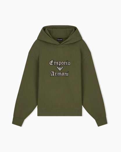 French terry jersey hoodie with soft touch logo embroidery