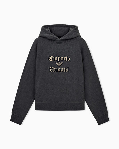 French terry jersey hoodie with soft touch logo embroidery