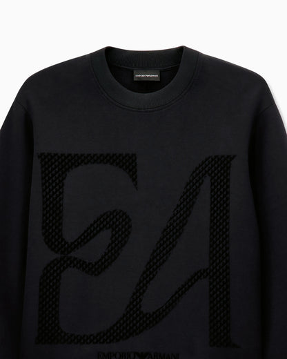 Double jersey sweatshirt with large flocked logo