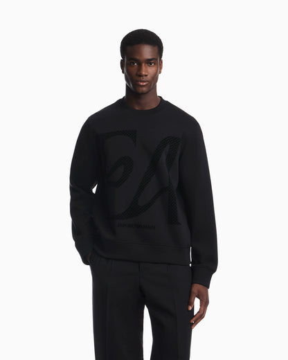 Double jersey sweatshirt with large flocked logo