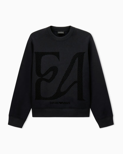 Double jersey sweatshirt with large flocked logo
